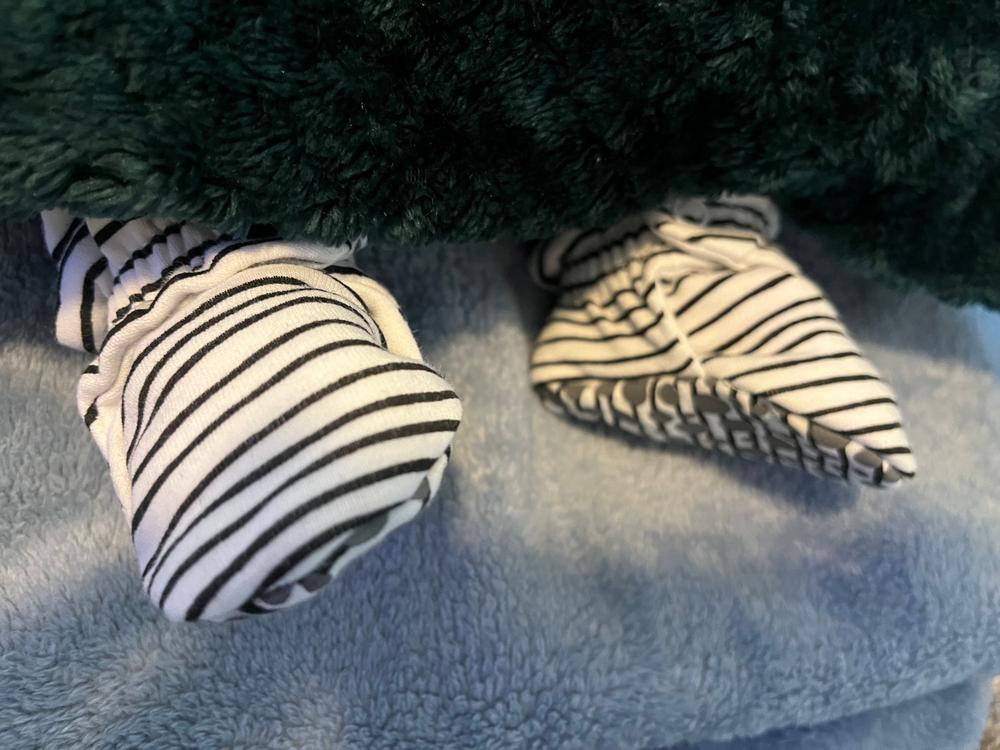 Pencil Stripe Organic Cotton Gripper Baby Bootie - Customer Photo From Zutano Costumer 