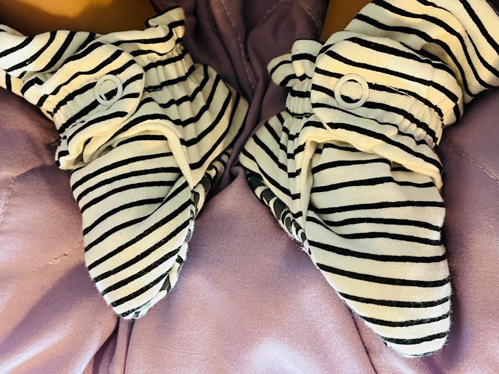 Pencil Stripe Organic Cotton Gripper Baby Bootie - Customer Photo From Zutano Costumer 
