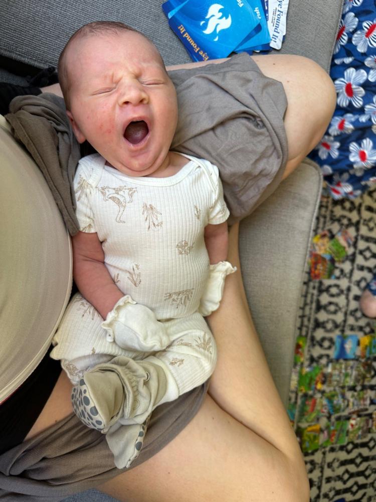 Organic Cotton Gripper Baby Bootie - Cream - Customer Photo From Courtney Burns