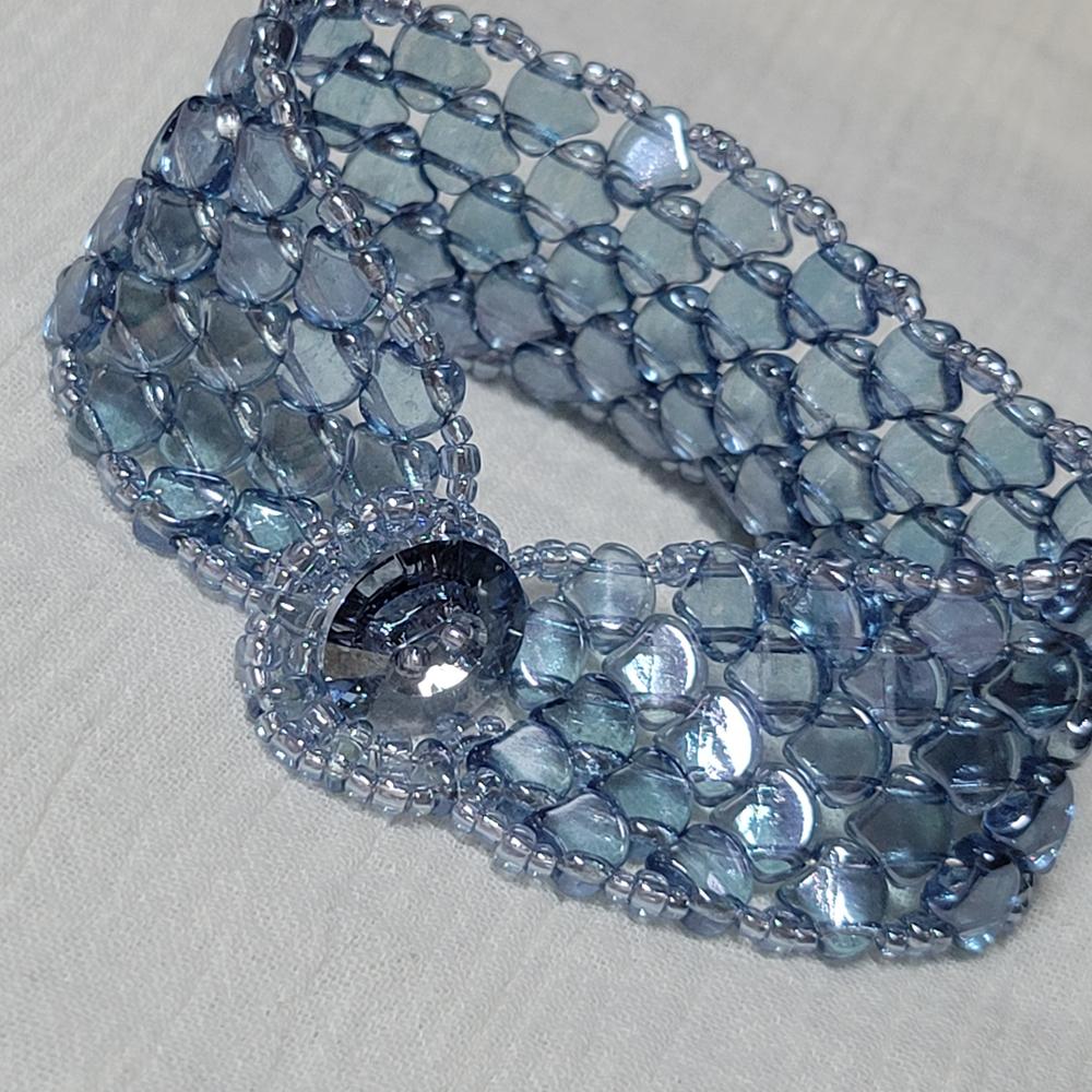 2-Hole GINKGO LEAF Czech Glass Beads  Luster - Transparent Blue (2.5" tube) - Customer Photo From KalliJ