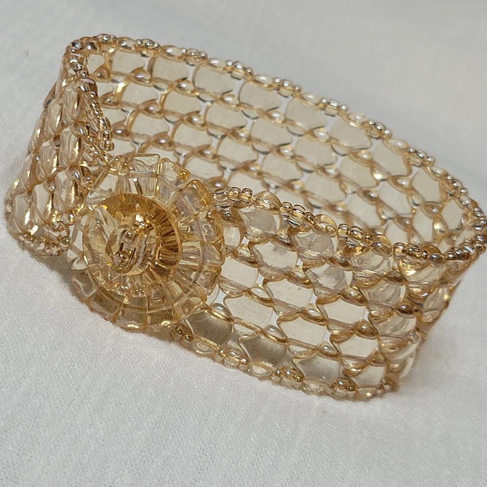 2-Hole GINKGO LEAF Czech Glass Beads  Luster - Transparent Champagne (2.5" tube) - Customer Photo From KalliJ