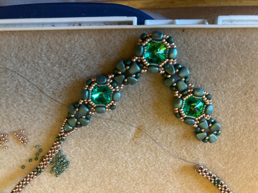 2-Hole NIB-BIT 6x5mm Czech Glass Beads METALLIC SUEDE LT GREEN (2.5" tube) - Customer Photo From Linda Doyal