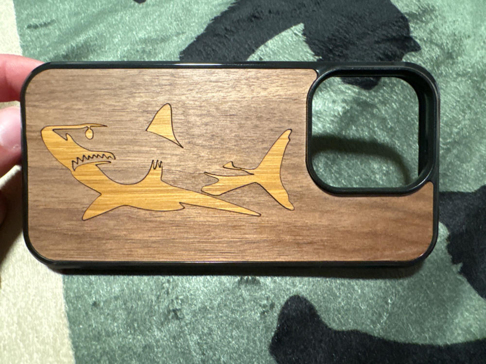 Slim Wooden iPhone Case (Great White Shark with Bamboo in Black Walnut) - Customer Photo From Josh Armatage