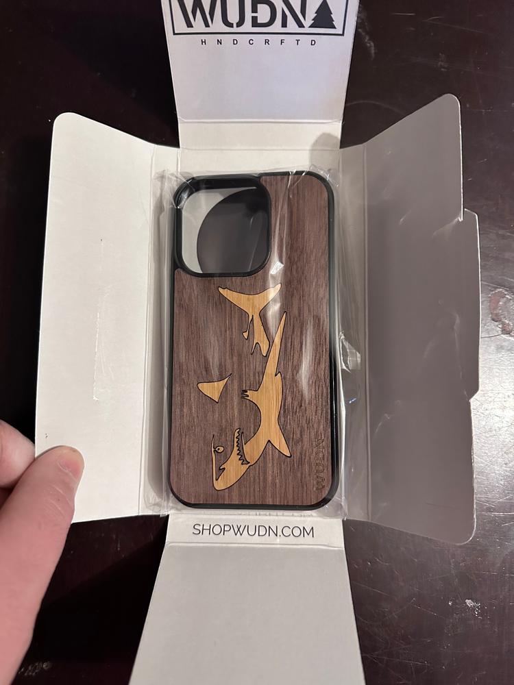Slim Wooden iPhone Case (Great White Shark with Bamboo in Black Walnut) - Customer Photo From Maxwell A.