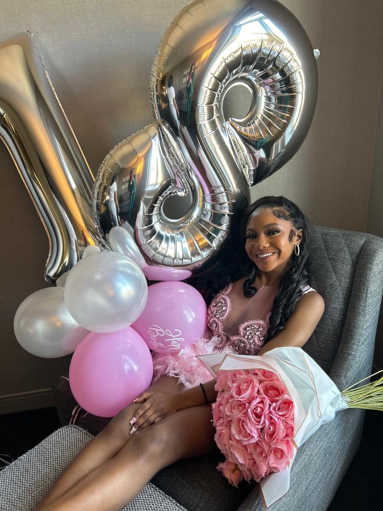 Baddie 3.0 Pink Rhinestone Dress with Pink Feathers Pre-Order - Customer Photo From Eanacia B
