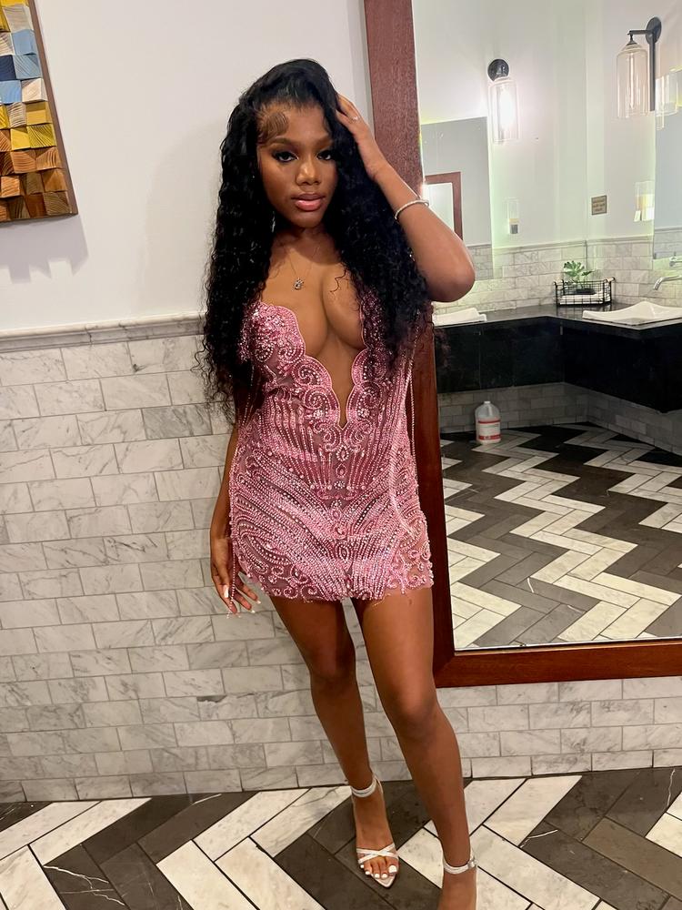 b simone pink birthday dress SYMONE STRAPLESS MINI DRESS