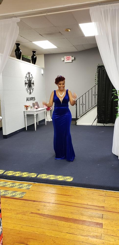 Joella Royal Blue Velvet Gown Dress - Customer Photo From loris J.