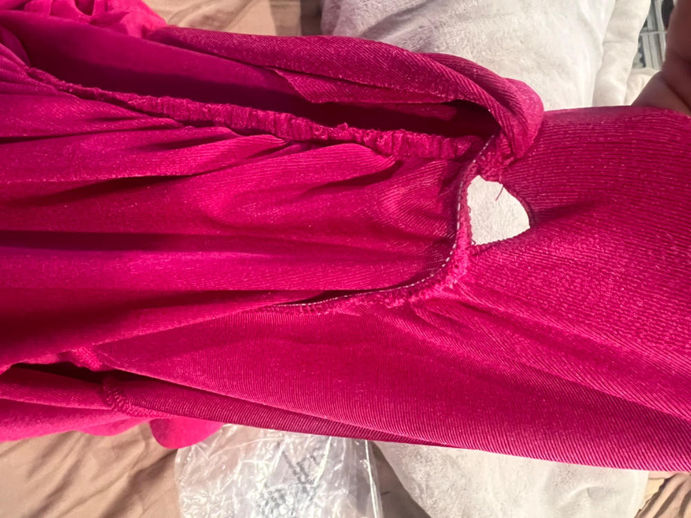 Alicyn Fuchsia Pink Waist Tie Long Sleeve Midi Dress - Customer Photo From kemesha salmon