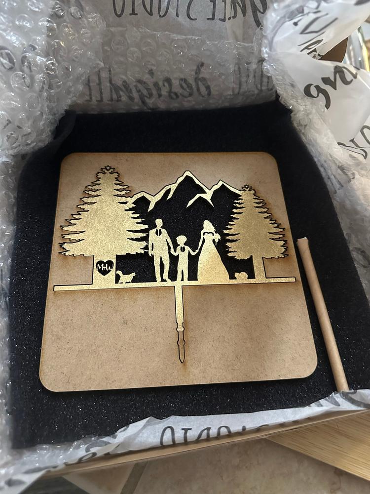 Rustic Silhouette Wedding Cake Topper | Scenic Outdoor Camping Bride & Groom | Custom Cake Topper - Customer Photo From Hailee