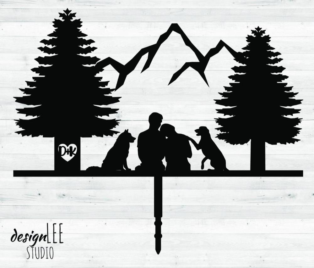 Rustic Silhouette Wedding Cake Topper | Scenic Outdoor Camping Bride & Groom | Custom Cake Topper - Customer Photo From Myah