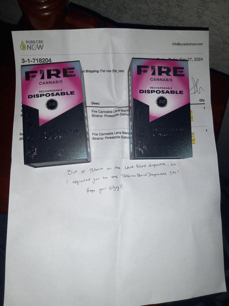 Fire Hemp Inferno Blend Rechargeable & Disposable Vape Pen 3g - Customer Photo From Brallan Mares-Gonsalez