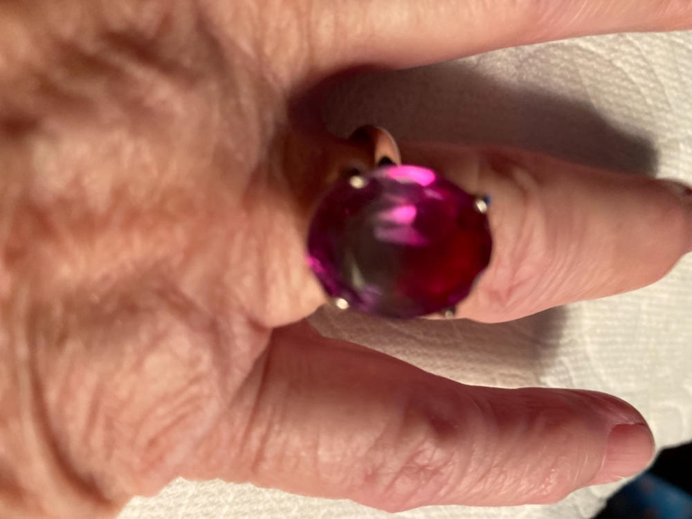 Green and Pink Tourmaline Silver Oval Ring - Customer Photo From Jane Hanna