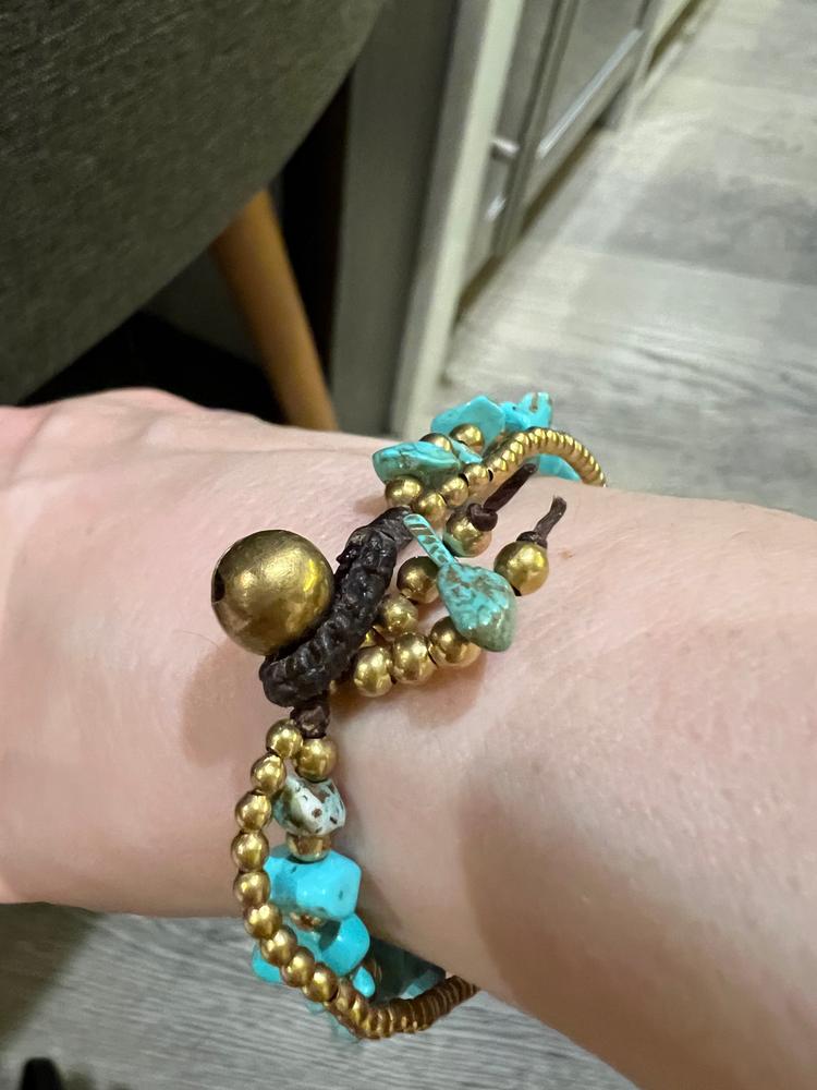 Turquoise Bracelet- Blue and gold beads bracelet- Beaded bracelet- B-2 - Customer Photo From MayT