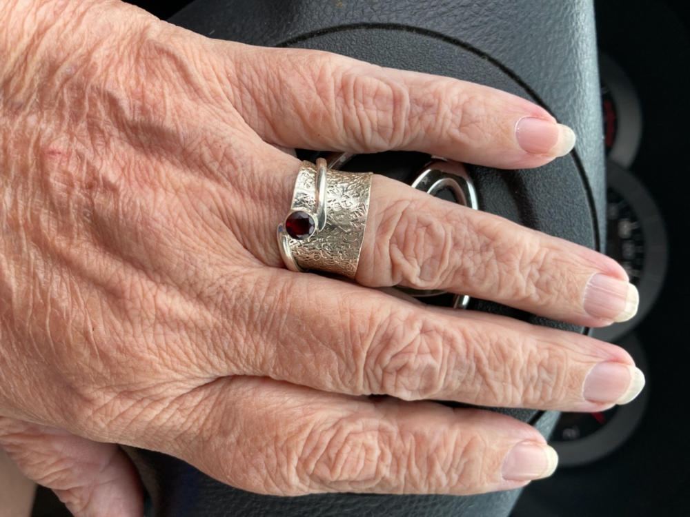 Spinner Ring, Garnet Ring, Three Bend Ring, Anxiety Ring, Worry Ring, Handmade Ring, Meditation Ring, Thumb Ring, Personalized Ring, Band Ring - Customer Photo From Debra Kenny