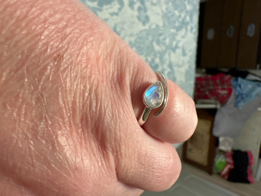 Rainbow Moonstone Sterling Silver Adjustable Ring, Nickel Free, Stacking Ring,  Unique Gemstone, June Birthstone Jewelry - Customer Photo From Liz Tomkinson