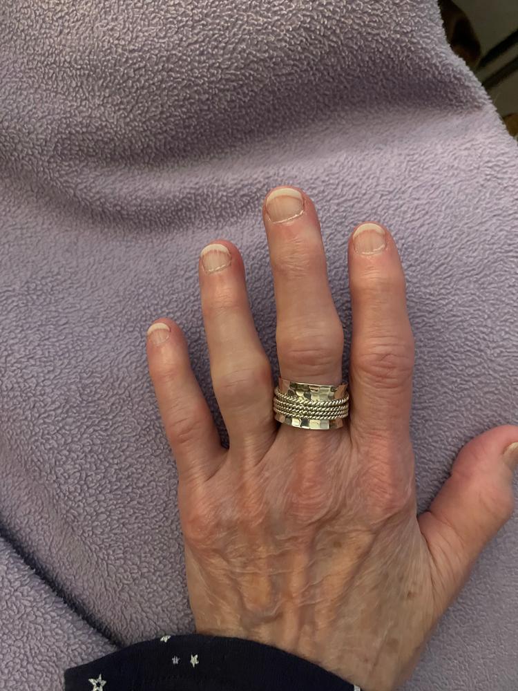 Hammered Ring, 925 Sterling Solid Silver, Spinner Ring, Thumb Ring, Anxiety Ring, Worry Ring, Fidget Ring, Band Ring, Meditation Ring, Silver Jewelry - Customer Photo From Laura M.