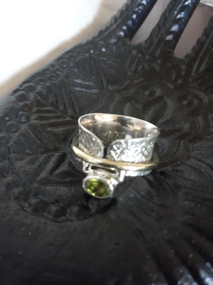 Peridot Ring, 925 Sterling Solid Silver, Spinner Ring, Thumb Ring, Anxiety Ring, Worry Ring, Fidget Ring, Silver Jewelry - Customer Photo From Tina L.