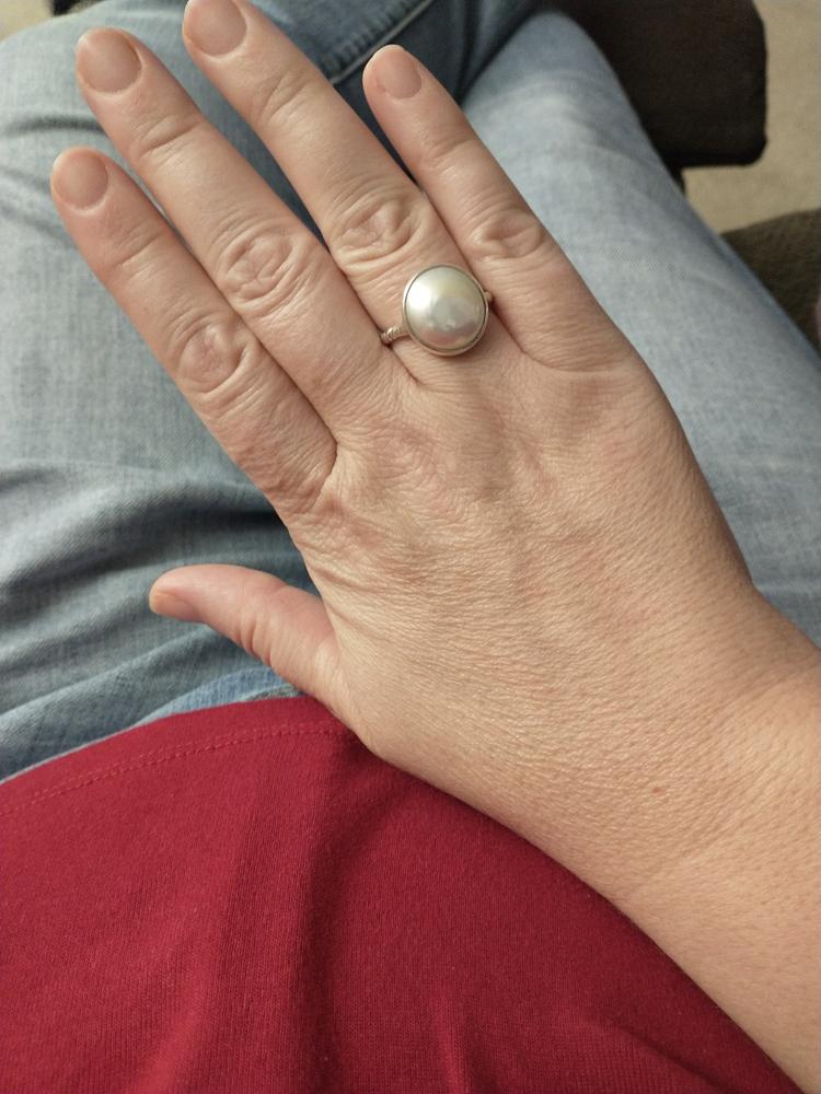 Pure 925 Sterling Solid Silver Ring Studded with Genuine Fresh Water Coin Pearl - Customer Photo From Nicole