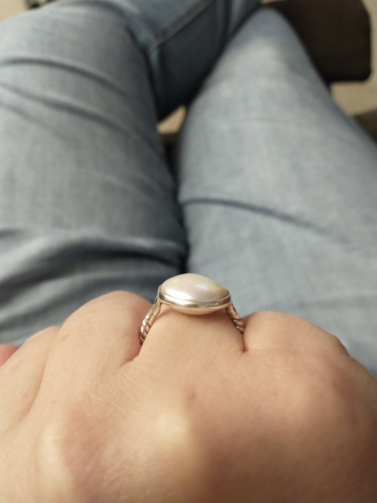 Pure 925 Sterling Solid Silver Ring Studded with Genuine Fresh Water Coin Pearl - Customer Photo From Nicole