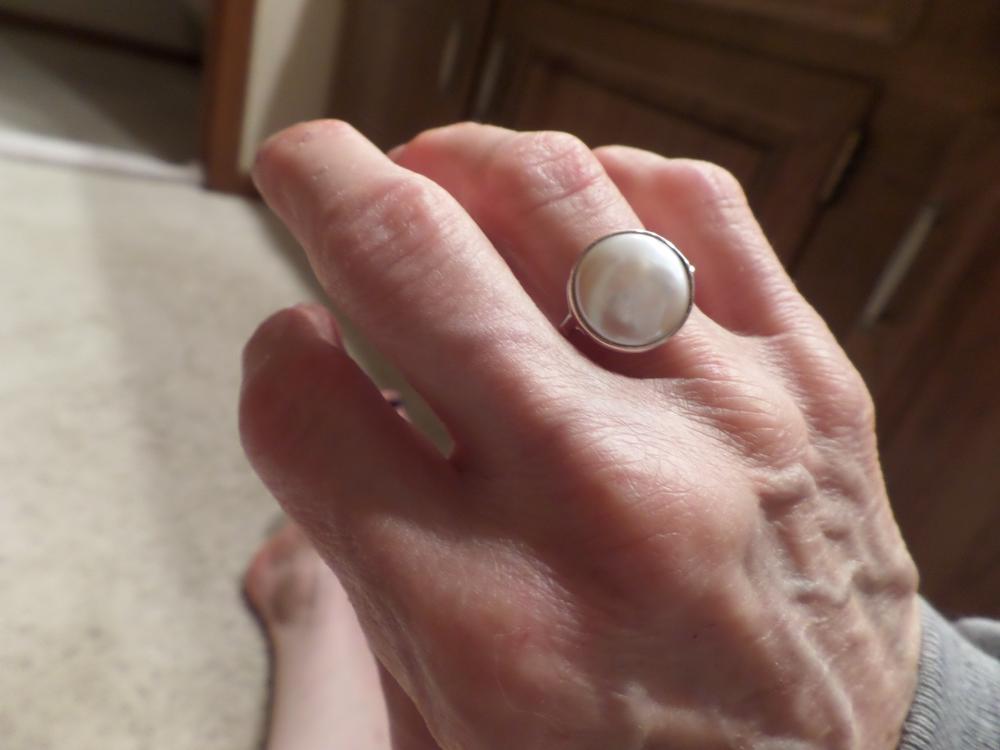 Pure 925 Sterling Solid Silver Ring Studded with Genuine Fresh Water Coin Pearl - Customer Photo From KimG