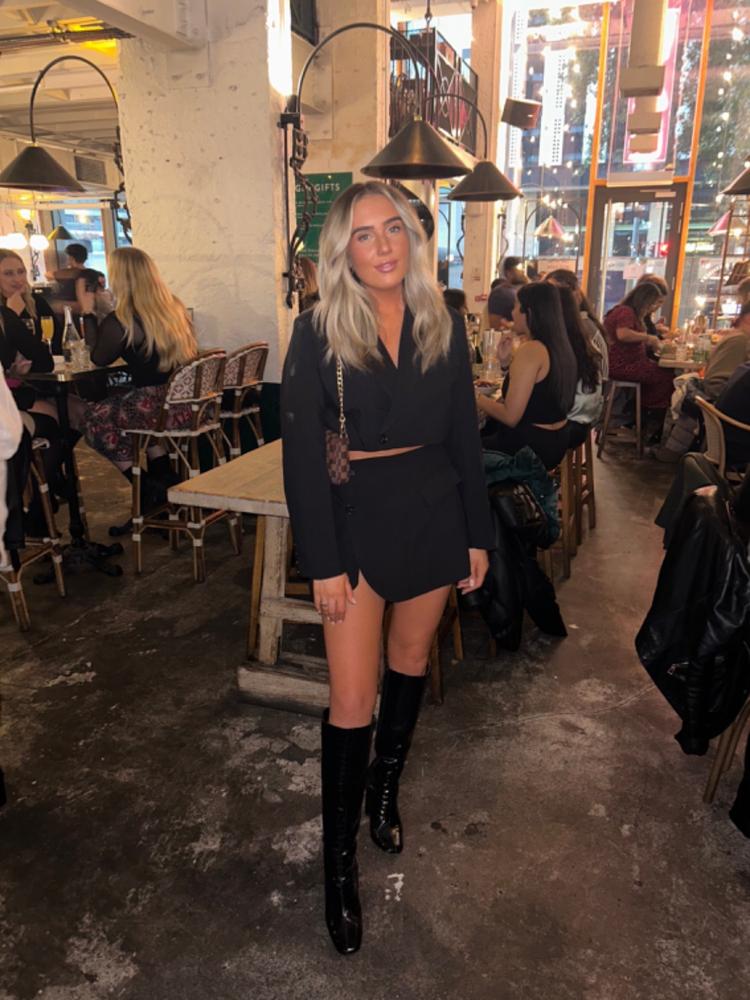 BLACK CROP BLAZER AND MINI SKIRT CO-ORD - Customer Photo From Charlotte Fennesey