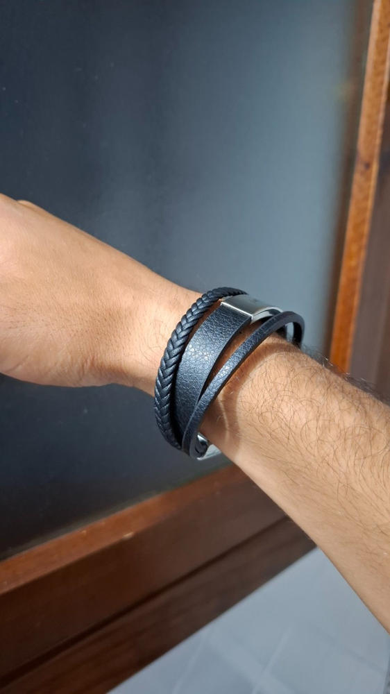 Forclet Gravírozható Széles nemesacél és többsoros bőr karkötő - Customer Photo From Anonymous