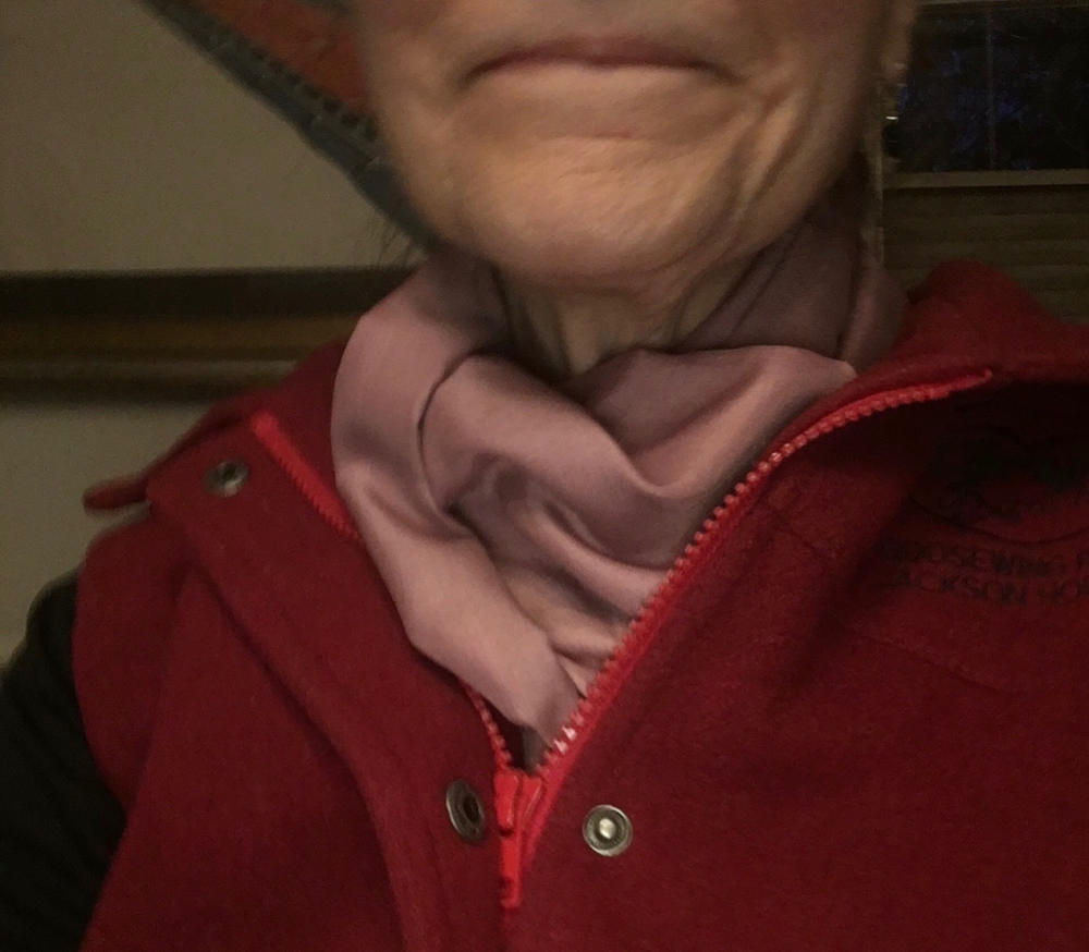 DefenderShield EMF Radiation Protection Scarf in Cool Gray - Customer Photo From Anne OLeary