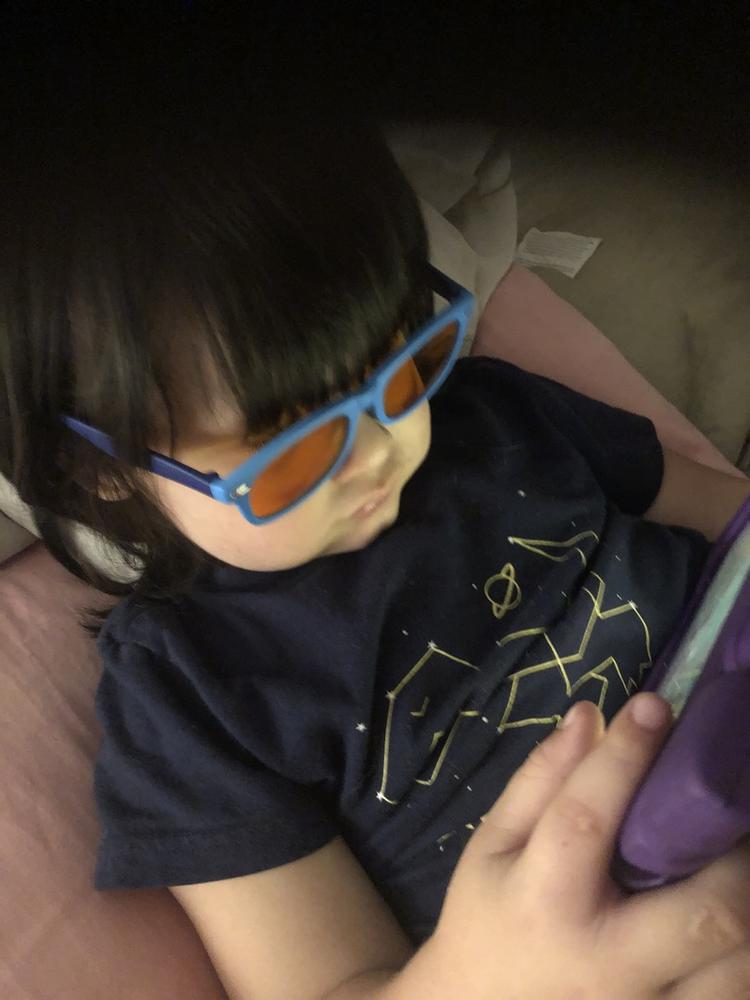 DefenderShield Blue Light Glasses | Kids Series | Black/Amber Lens | Lightweight - Customer Photo From Adriane B.