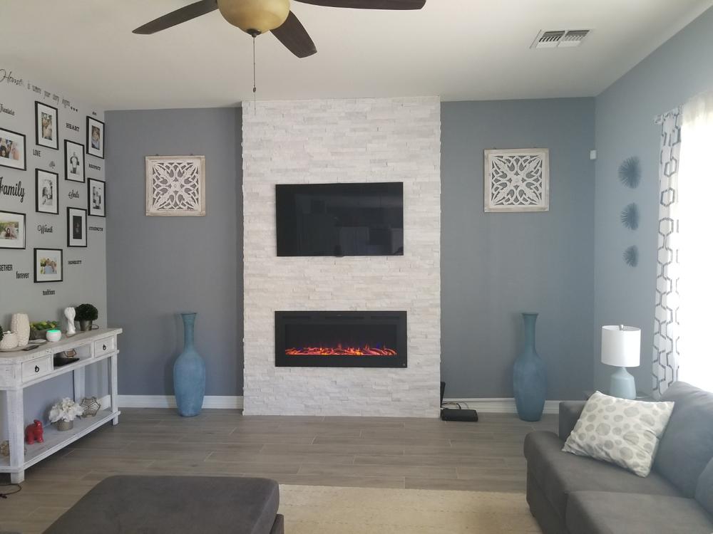 The Sideline Steel 50 inch Mesh Screen Non Reflective Recessed Electric Fireplace 80013 - Customer Photo From Bartlomiej Szeliga