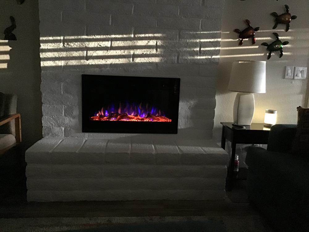 The Sideline 36 Inch Recessed Smart Electric Fireplace 80014 - Customer Photo From Gay Riley