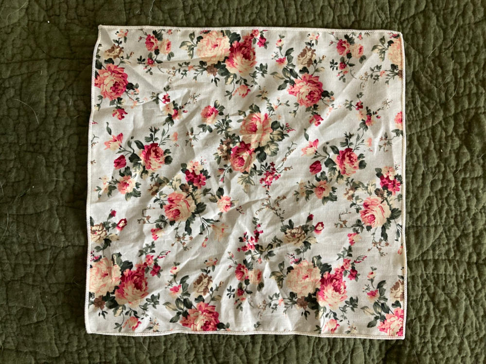 Cream Floral Pocket Square - Customer Photo From David Stahl