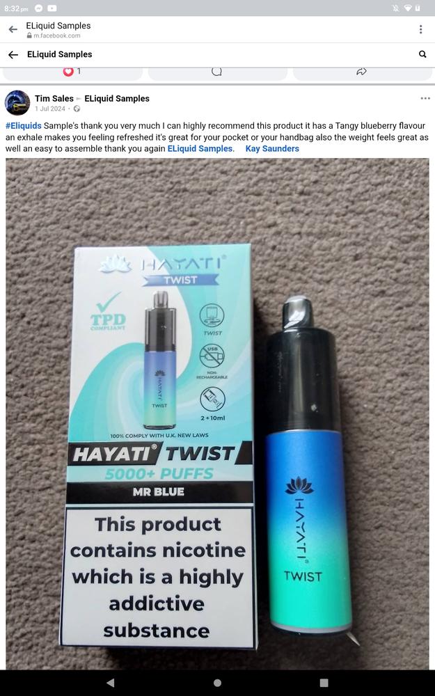 Hayati Twist 5000 Disposable Pod Kit - Customer Photo From Tim Sales.