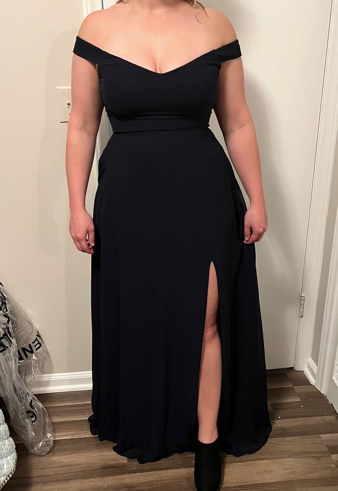 Haley Black Chiffon Gown with Plunging Neckline
