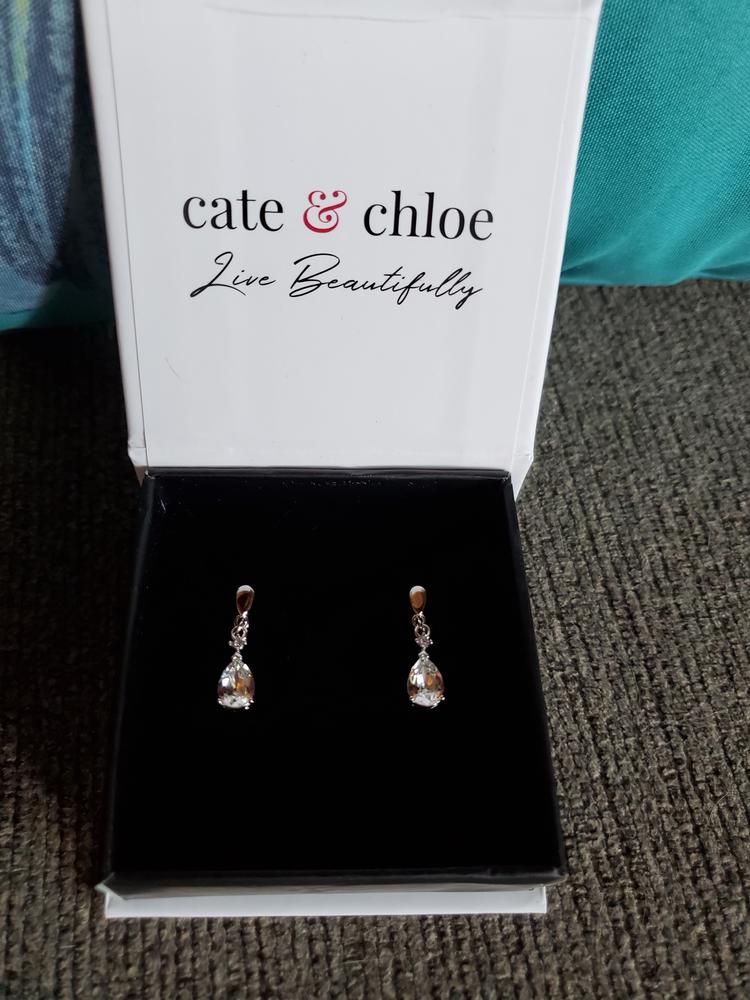 Zoey "Playful" 18K White Gold Drop Earrings with Swarovski Crystals - Customer Photo From Naomi 