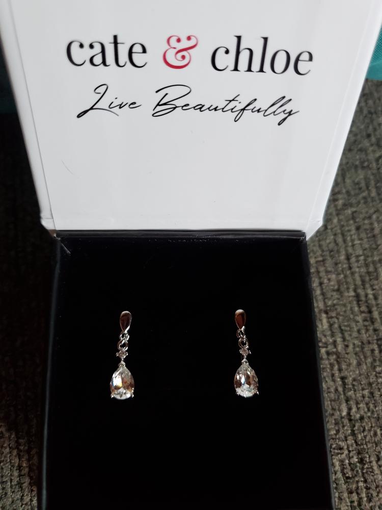 Zoey "Playful" 18K White Gold Drop Earrings with Swarovski Crystals - Customer Photo From Naomi 