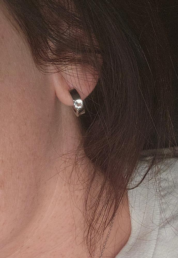 Charlie 18k White Gold Plated Hoop Earrings with Round Crystals - Customer Photo From Lindsey