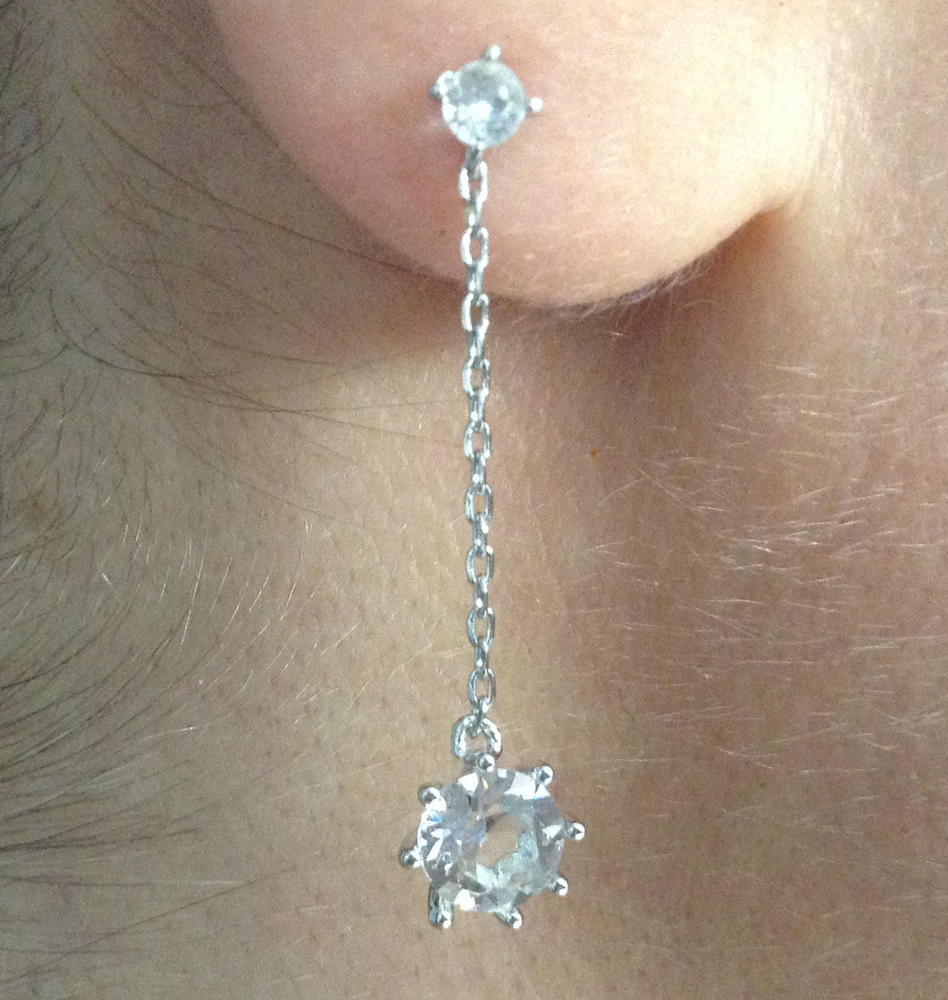 Jessie 18K White Gold Plated Dangle Stud Earrings with Crystals - Customer Photo From Bling G.