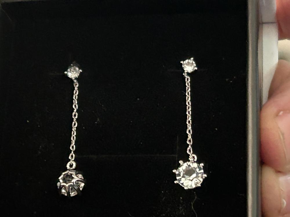 Jessie 18K White Gold Plated Dangle Stud Earrings with Crystals - Customer Photo From Denise 