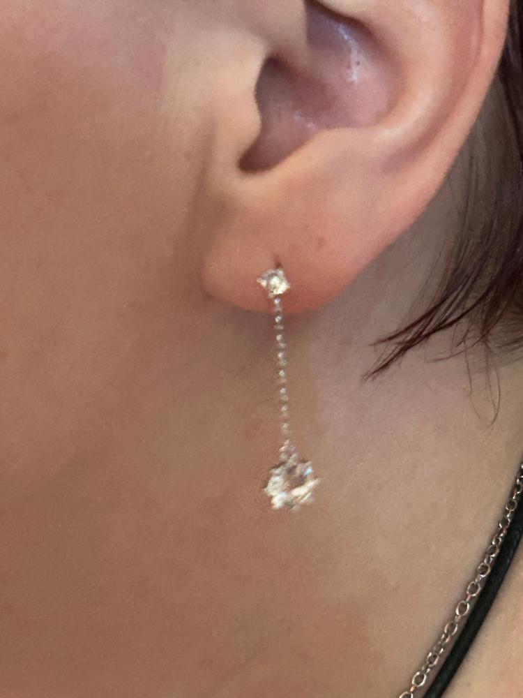 Jessie 18K White Gold Plated Dangle Stud Earrings with Crystals - Customer Photo From Denise 