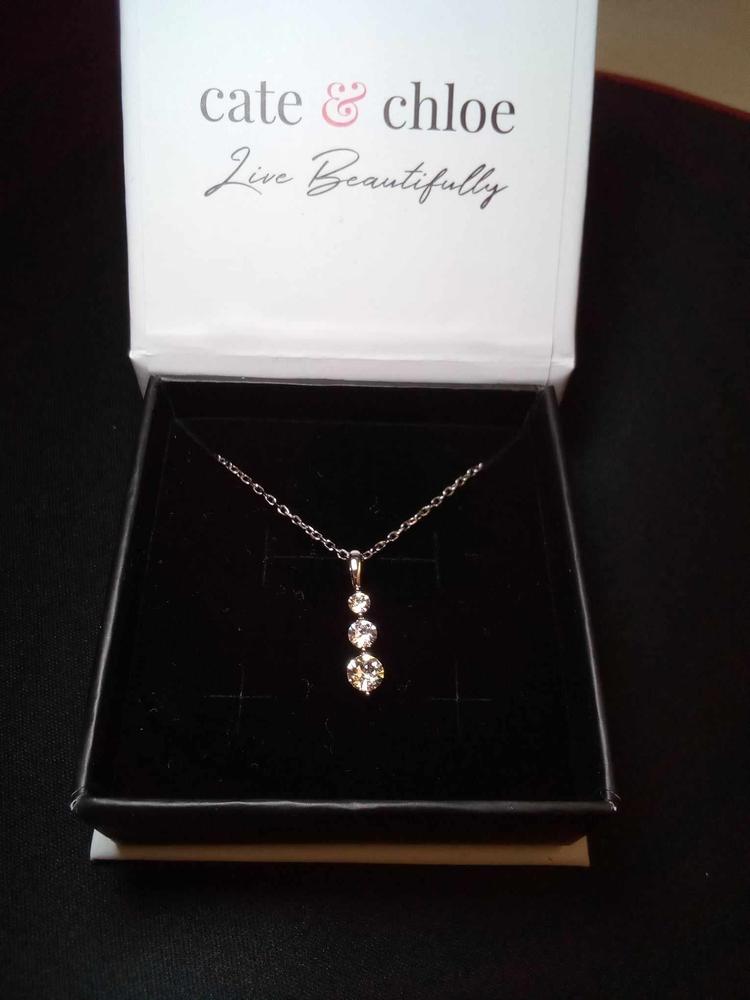 Willow "Eternal" 18K White Gold Plated 3 Stone CZ Drop Pendant Necklace - Customer Photo From Vanessa L.