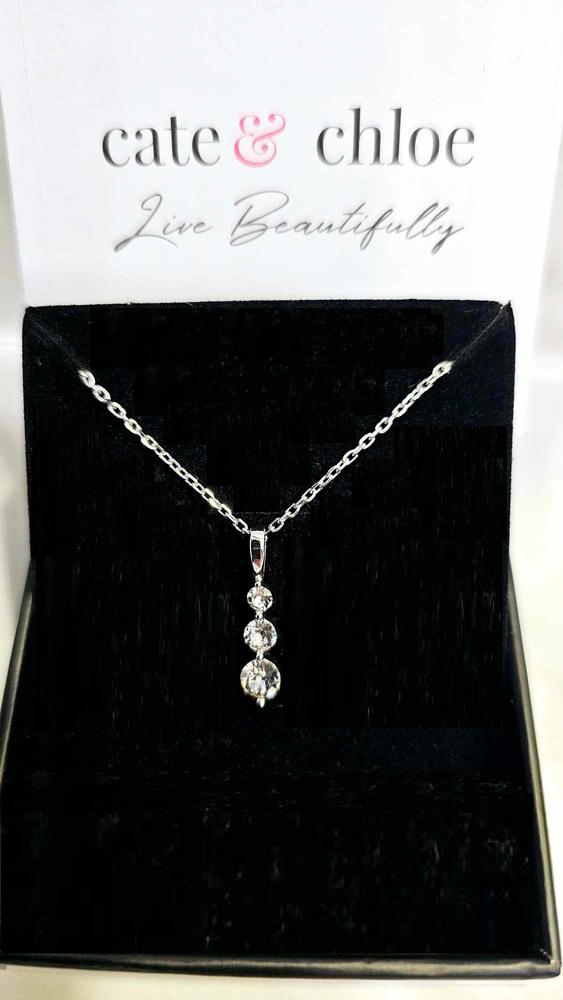 Willow "Eternal" 18K White Gold Plated 3 Stone CZ Drop Pendant Necklace - Customer Photo From Bia