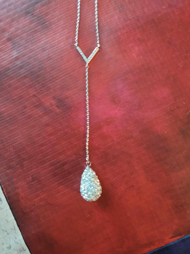 Ava Sterling Silver Teardrop Y-Necklace with Round Cut Crystals - Customer Photo From tinas