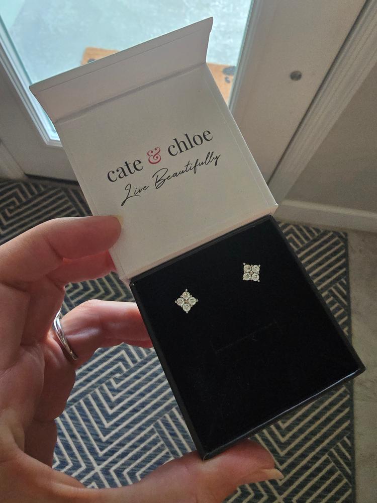 Rae “Brilliance” 18k White Gold Swarovski Stud Earrings - Customer Photo From Hollie H.