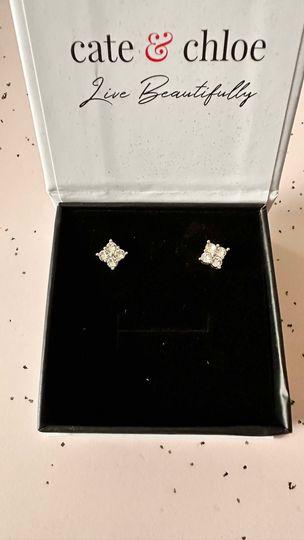 Rae “Brilliance” 18k White Gold Swarovski Stud Earrings - Customer Photo From Mimi C.