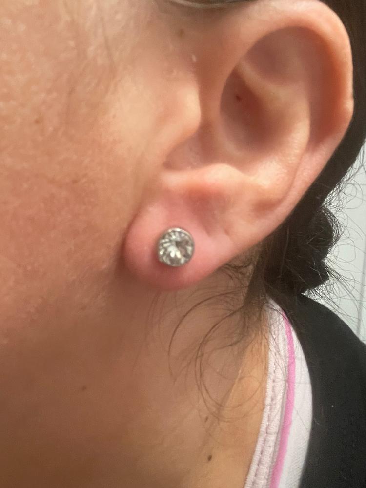 Blaire “Majestic” 18k White Gold Plated Stud Earrings with Swarovski Round Cut Crystals - Customer Photo From Charlie