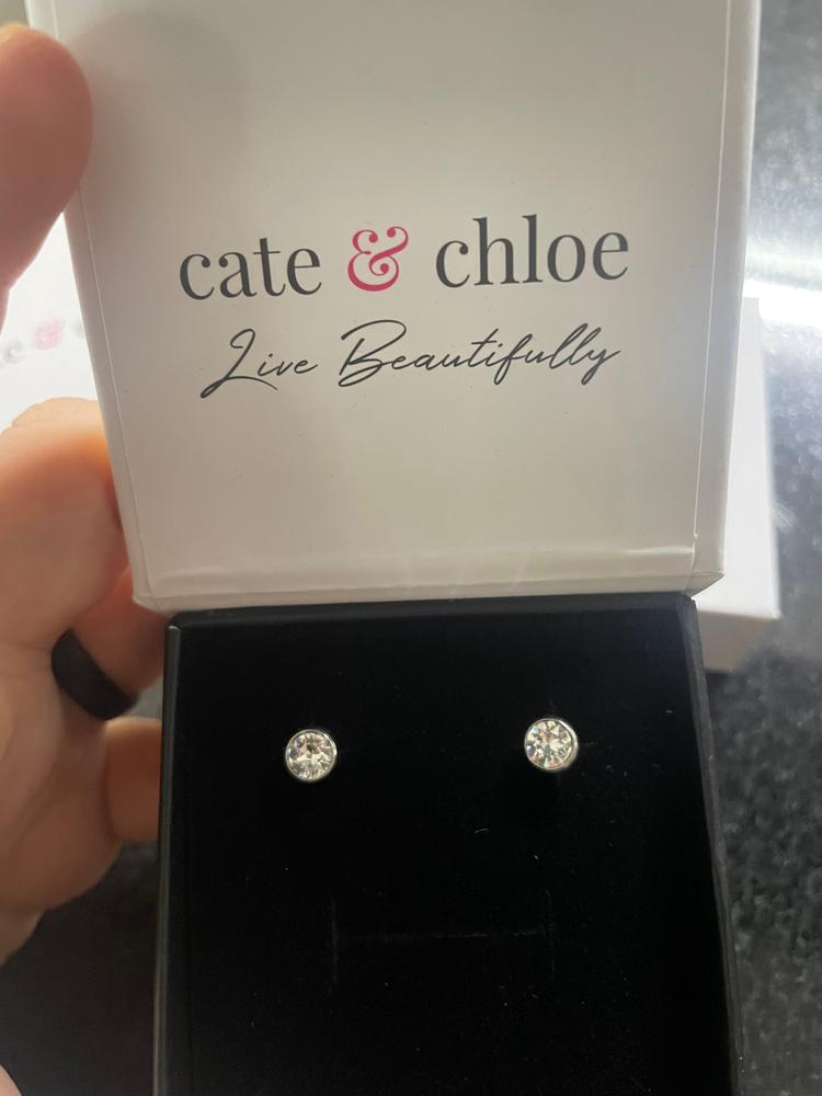 Blaire “Majestic” 18k White Gold Plated Stud Earrings with Swarovski Round Cut Crystals - Customer Photo From Charlie