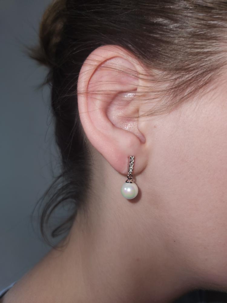 Gabrielle 18k White Gold Simulated Pearl Drop Earrings - Customer Photo From Sandra P.