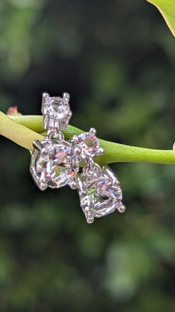 Jasmine “Immortal” 8k White Gold Plated Drop Earrings with Swarovski Crystals - Customer Photo From Catherine