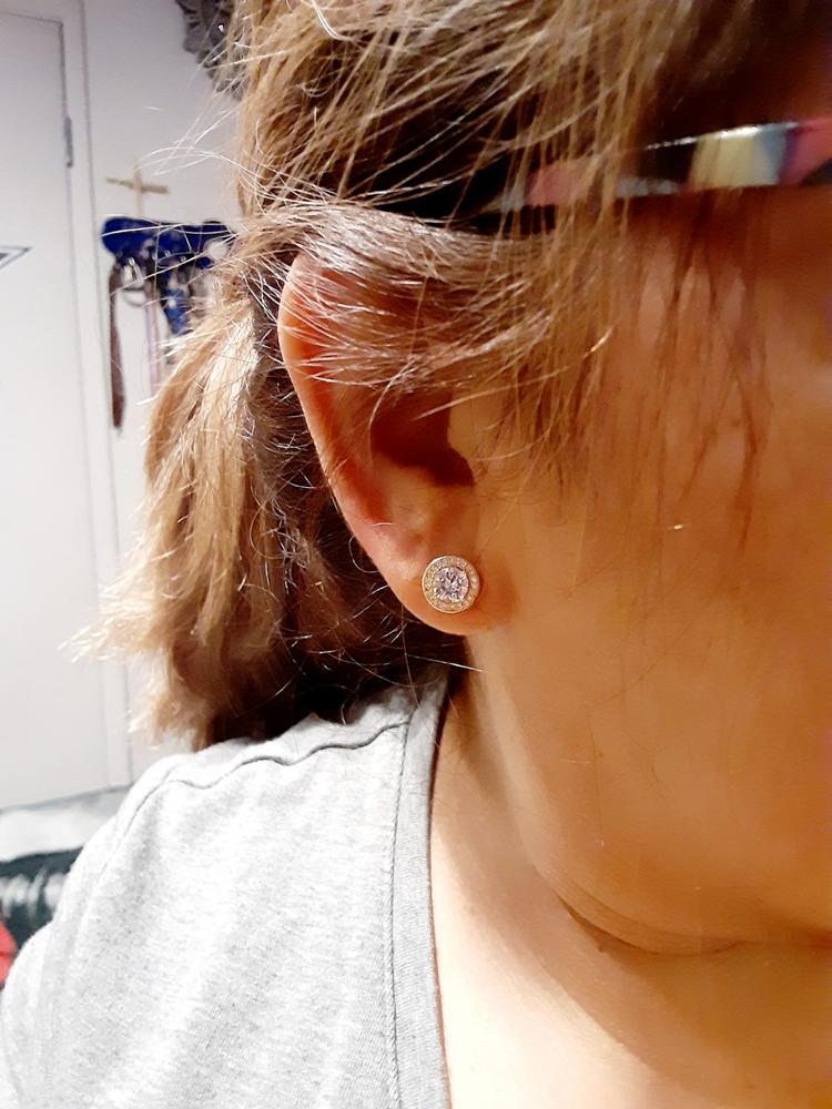 Ariel 18k White Gold Plated Halo Stud Earrings with CZ Crystals - Fab - Customer Photo From Ruth G.