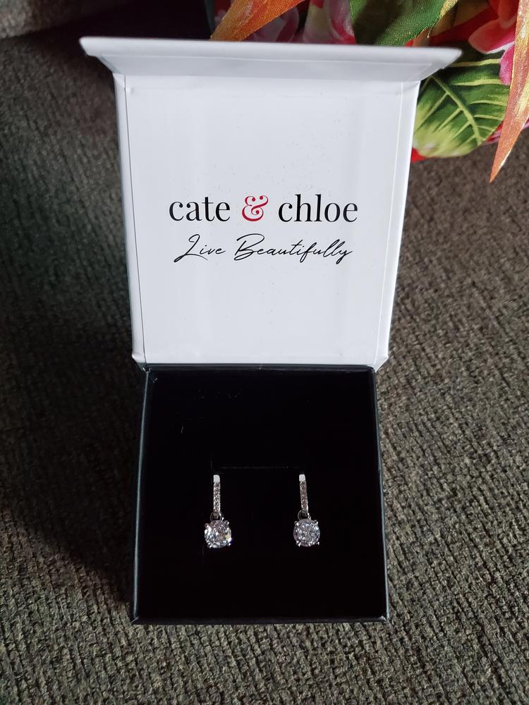 Valerie 18k White Gold Plated Drop Earrings with CZ Crystals - Customer Photo From P B.